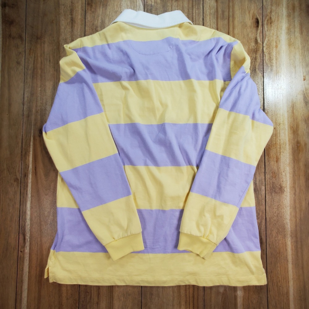 Vintage GAP Rugby Shirt Mens Large Yellow Purple Striped Long Sleeve Cotton Polo - Picture 3 of 8